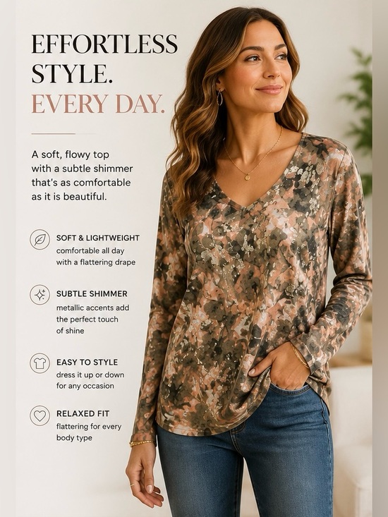 Chico's Tops - Chicos Floral V Neck Top Size 3 XL Metallic Detail Blouse